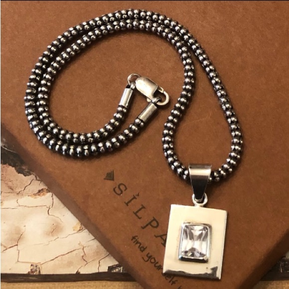 Vintage Silpada Sterling Silver Cubic Zirconia Pendant Popcorn Chain Necklace - Picture 8 of 16